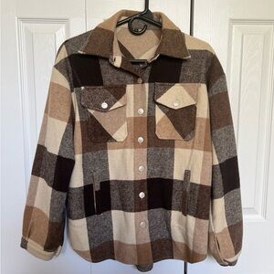 Plaid Women's Jacket in Brown and Cream Size S